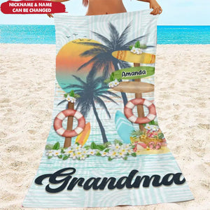 Grandma's Love Knows No Bounds-Family Personalized Custom Beach Towel