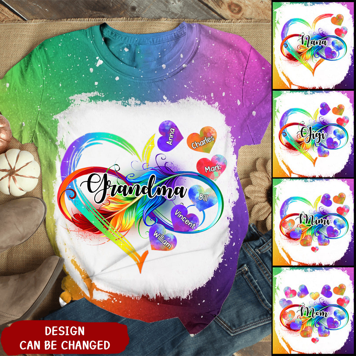 Grandma Grandkids Infinity Love Rainbow Personalized 3D T-shirt