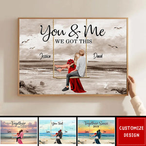 Couple On Swing Beach Landscape Retro Personalized Couple Poster - Anniversary Gift For  Wife,Husband