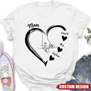 Personalized Grandma Mama And Kid Hands Heart Shirt