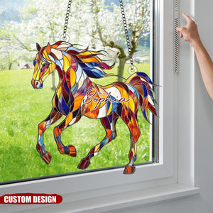 Personalized Horse Art Suncatcher Hanging Ornament, Gift For Horse Lovers