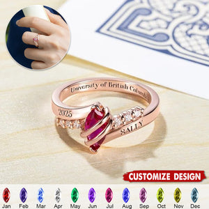 Personalized Graduation Birthstone Ring - Graduation Gift for College High School Class