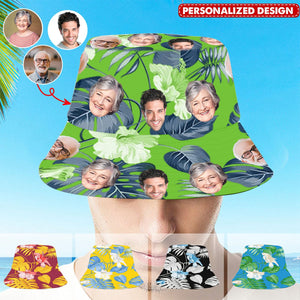 Beach Vacation Seaside Unisex Outdoor Summer Hat-Personalized Face Photo Hawaiian Bucket Hat