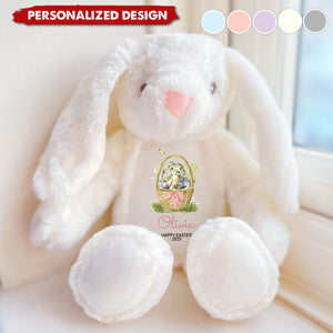 Happy Easter Cute Bunny with Name and Year-Personalized Stuffed Bunny-Gift for Kids