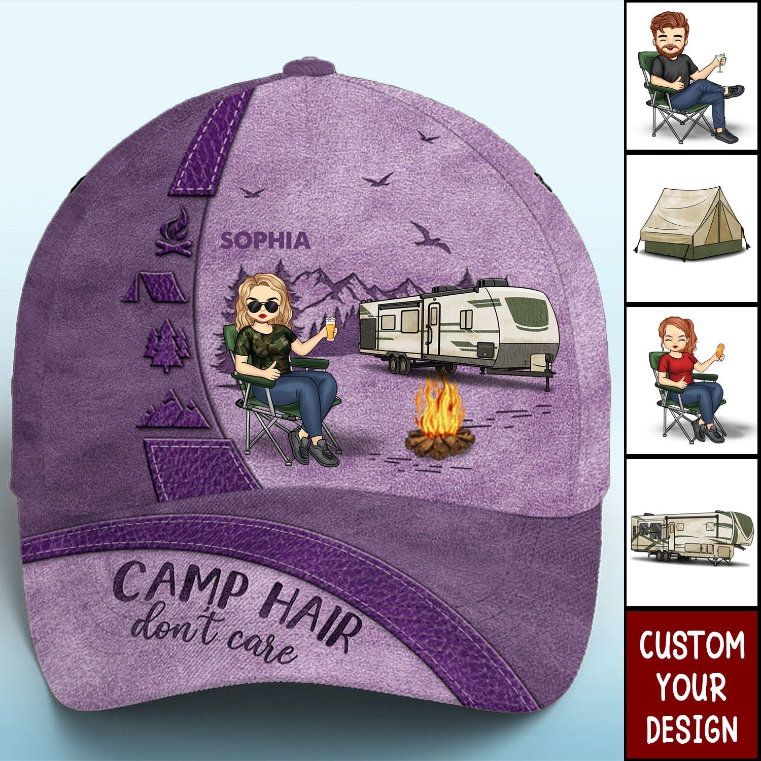 Camp Hair Don't Care - Camping Personalized Custom Hat, All Over Print Classic Cap - Gift For Camping Lovers