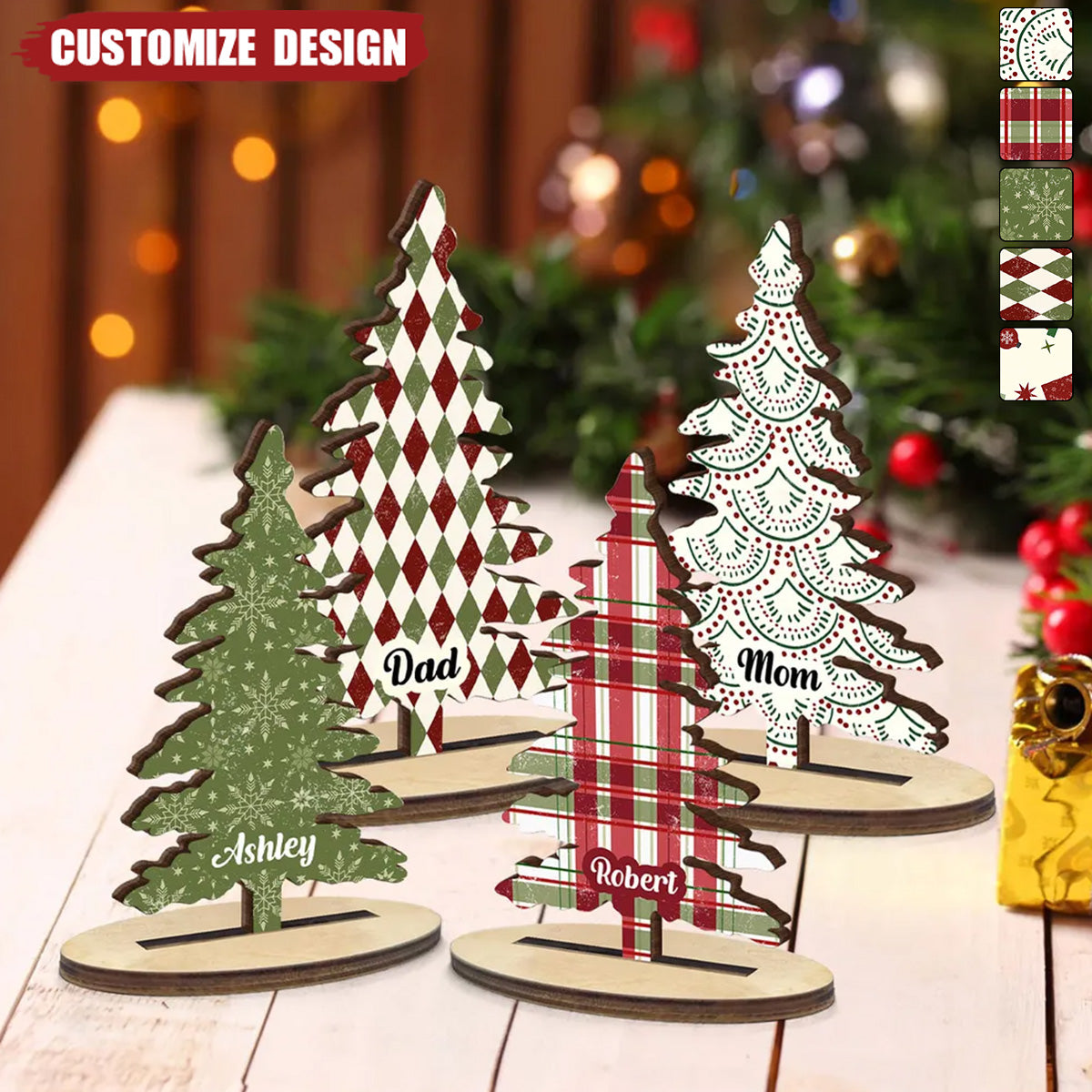 Decorative Christmas Tree Family Personalized Freestanding Christmas Table Place Name