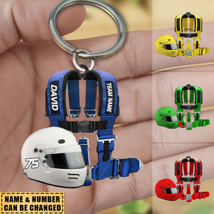 Racing Seat Belt And Helmet Personalized Acrylic Keychain