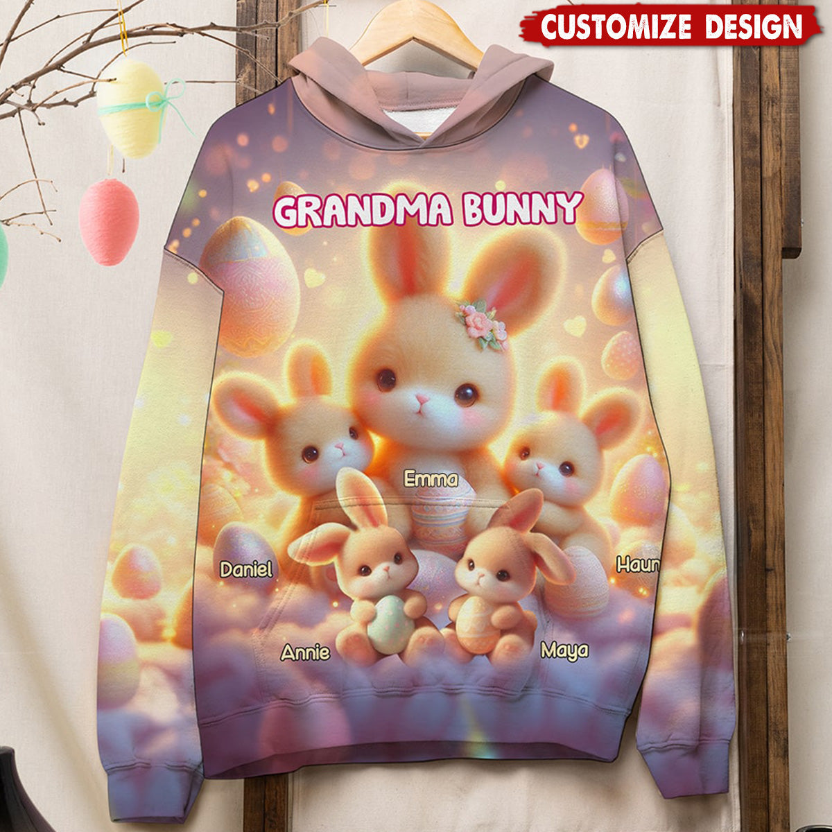 Grandma Bunny Personalized Easter Sweatshirt Hoodie - Gift For Grandma