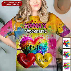 Personalized Sweatheart Paint Splatter Grandma Mom Kids All-over Print T Shirt