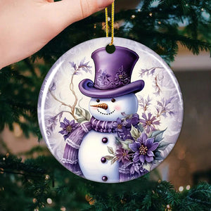 Welcome Winter Purple Christmas Snowman Ornament