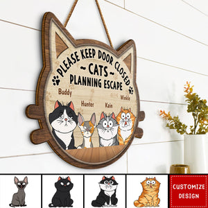 Cats Planning Escape - Personalized Custom Shaped Wood Sign - Gift For Cat Lovers