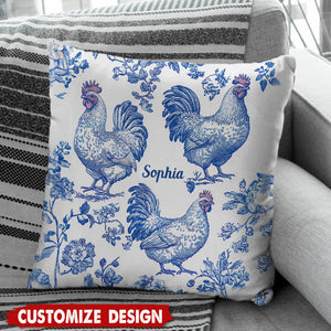 Chicken Toile de Jouy - Personalized Chicken Art Pillow