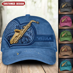 Brown Heart Personalized Saxophone Classic Cap