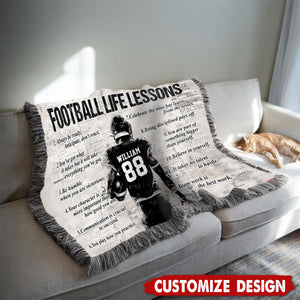 Personalized American Football Life Lesson Tapestry Woven Blanket - Gift For American Football Lovers