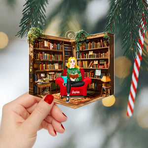 Personalized Girl Reading Book Acrylic Ornament - Gifts For Book Lovers