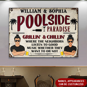 Bar & Grill Where The Neighbor - Swimming Pool Decor - Personalized Custom Classic Metal Signs