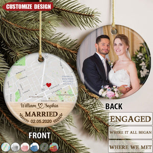 Personalized Location Map Photo Ceramic Ornament - Gift For Couple