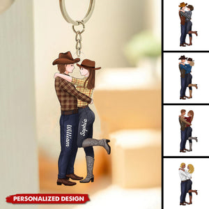 To My Wife Meeting You Was Fate-Personalized Couple Cowboy Keychain