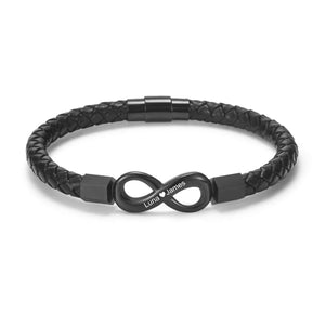 To My Man - Personalized 2 Names Infinity Leather Bracelet - Gift For Couple