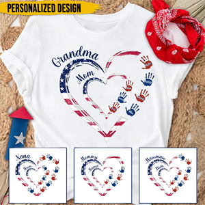 4th Of July Grandma Mom Heart Handprint Kids Personalized Shirt