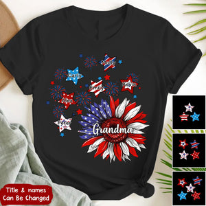 Sunflowers 4th Of July Grandma - Personalized Custom T Shirt - Birthday, Loving, Funny Gift for Grandma/Nana/Mimi, Mom, Wife, Grandparent