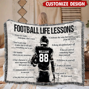 Personalized American Football Life Lesson Tapestry Woven Blanket - Gift For American Football Lovers