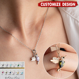 Personalized Birthstone Hummingbird Necklace - Gift Bird Lovers