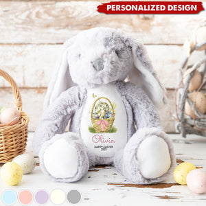 Happy Easter Cute Bunny with Name and Year-Personalized Stuffed Bunny-Gift for Kids