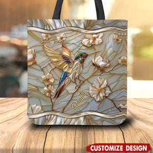 Stained Glass Hummingbird Personalized Tote Bag - Gift For Bird Lovers