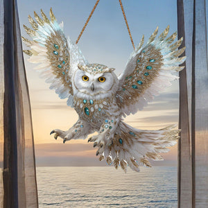 White Diamond Owl Window Hanging Suncatcher Ornament