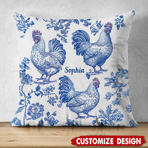 Chicken Toile de Jouy - Personalized Chicken Art Pillow