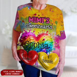 Personalized Sweatheart Paint Splatter Grandma Mom Kids All-over Print T Shirt