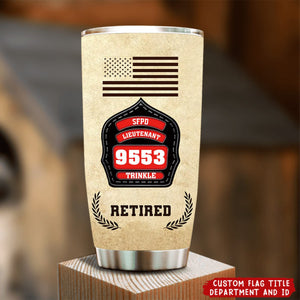 Personalized Retired Firefighter ID & Department US And CA Flag Tumbler