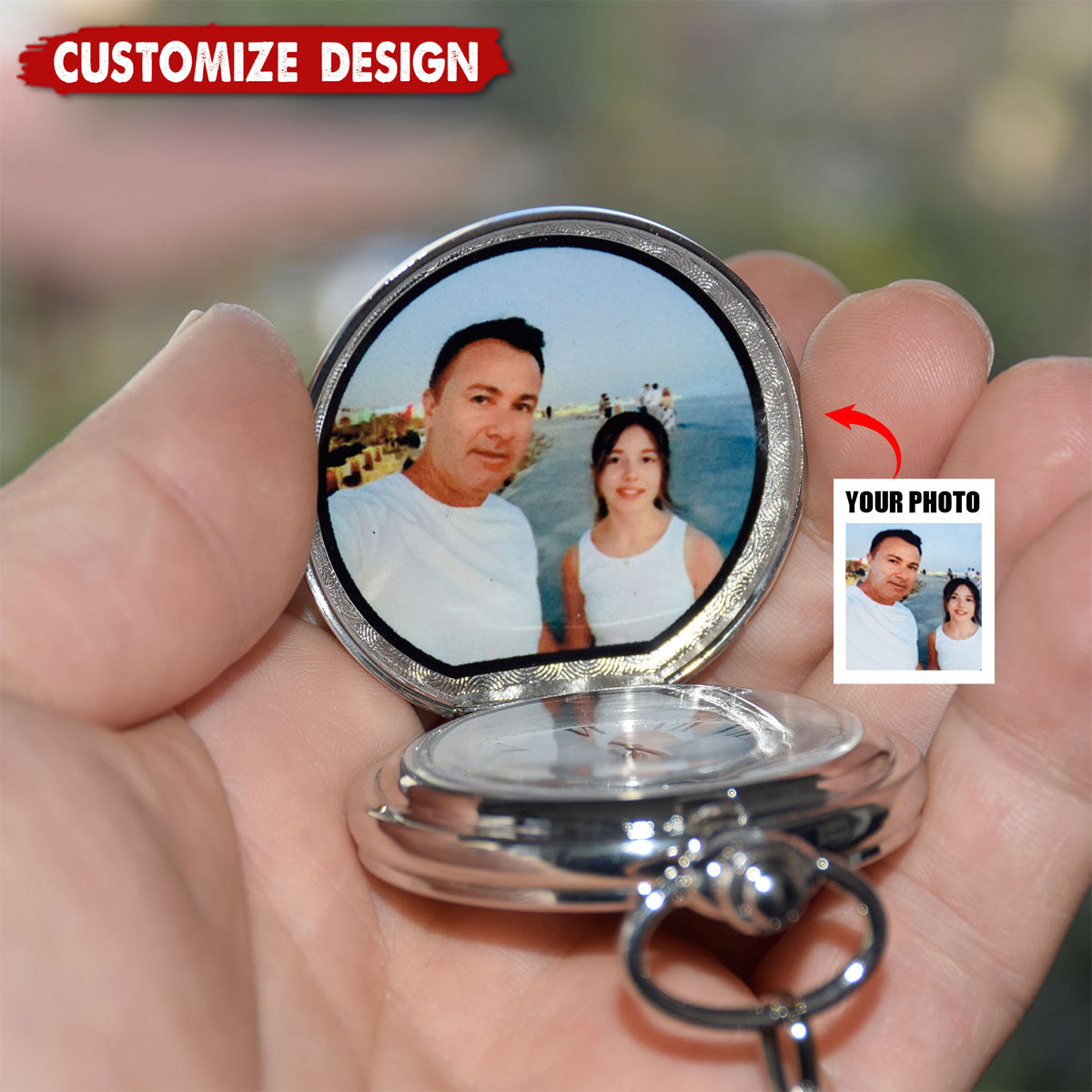 Personalized Pocket Watch With Picture - Anniversary Gift For Husband