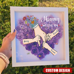 Grandma We Love You - Personalized Flower Shadow Box With Name