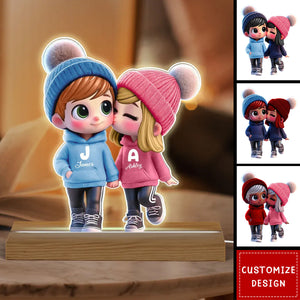 Cute Cartoon Couple Walking Personalized Custom Shaped LED Night Light-Gift for Him, Gift for Her