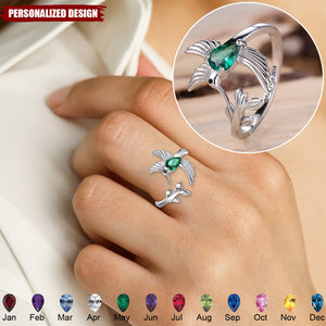 Personalized Cute Hummingbird Birthstone Ring