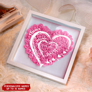 Grandma Hearts Mommy Hearts - Personalized Flower Shadow Box