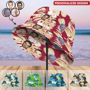 Beach Vacation Seaside Unisex Outdoor Summer Hat-Personalized Face Photo Hawaiian Bucket Hat