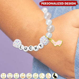 Personalized Cute Bunny Beaded Stretch Name Bracelet-Charm Easter Gift for Kids