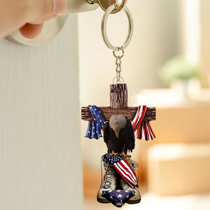 Stand For The Flag, Kneel For The Cross Acrylic Keychain Gift For Veteran, Military