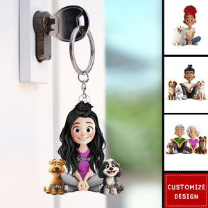 Personalized Cute Cartoon Dog Cat Acrylic Keychain-Gift For Dog Cat Lovers, Couple