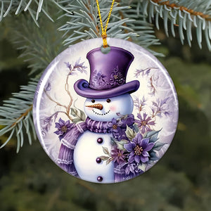 Welcome Winter Purple Christmas Snowman Ornament