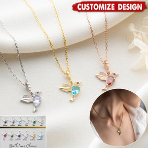 Personalized Birthstone Hummingbird Necklace - Gift Bird Lovers