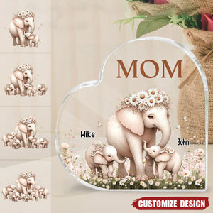 Mama Elephant With Little Kids Personalized Acrylic Plaque Mother's Day Gift