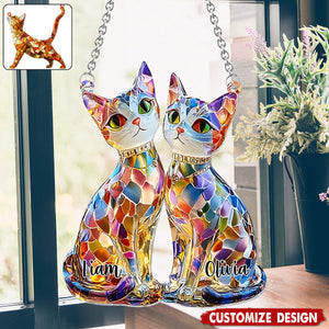 Boho Chic Cute Cats - Personalized Cat Window Hanging Suncatcher