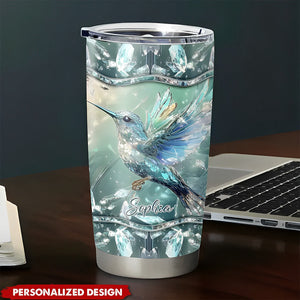 Crystal Radiance Iridescent Hummingbird Glass Art-Personalized Name Tumbler