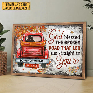 Personalized God Blessed The Broken Road Fall Leaves Custom Poster - Gift For Husband Wife