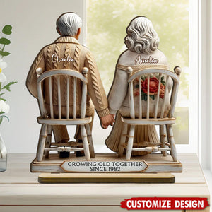 Old Couple Sitting Together Personalized Standing Wooden Plaque, Heartfelt Gift For Couple