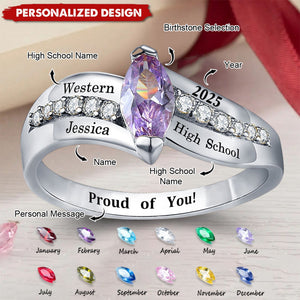 Personalized Graduation Rings with Birthstone And University/School Name